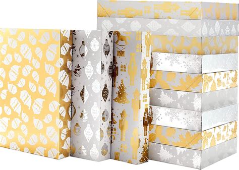 UNIQOOO 12Pcs Metallic Gold Silver Christmas Shirt Boxes, 